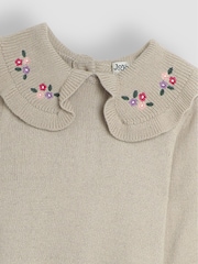 JoJo Maman Bébé Grey Flower Embroidered Collar Knit Dress - Image 3 of 3