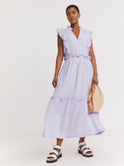 JD Williams Purple 100% Cotton Cheesecloth Smock Dress With Shirred Back - Image 1 of 4