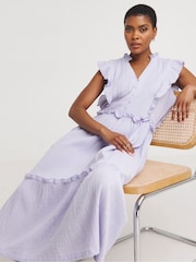 JD Williams Purple 100% Cotton Cheesecloth Smock Dress With Shirred Back - Image 3 of 4
