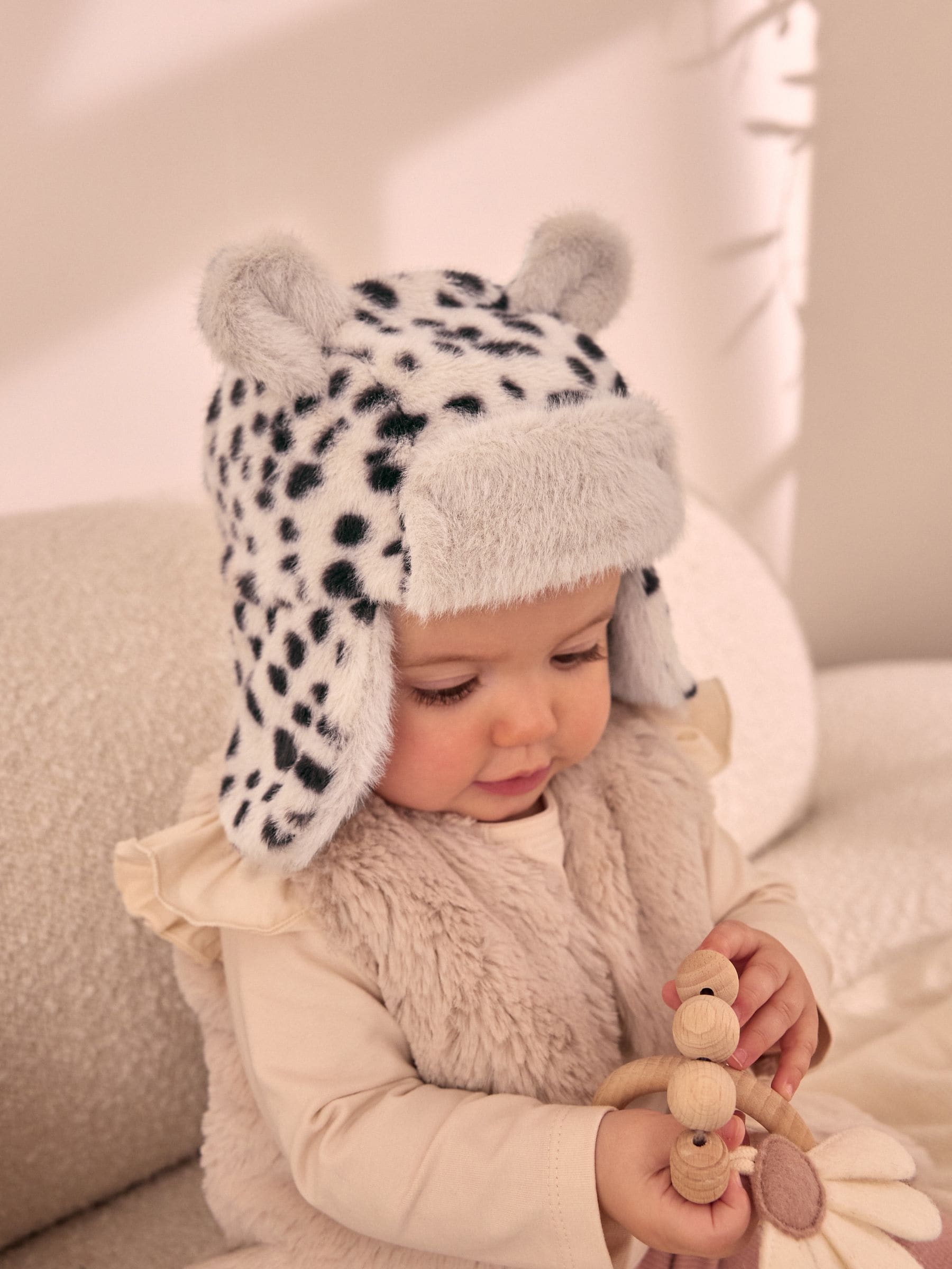 Animal Print Faux Fur Baby Trapper Hat 0mths 2yrs