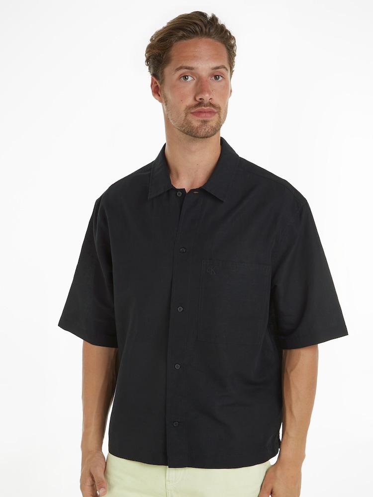 Calvin Klein Black Linen Button Down Shirt - Image 1 of 4