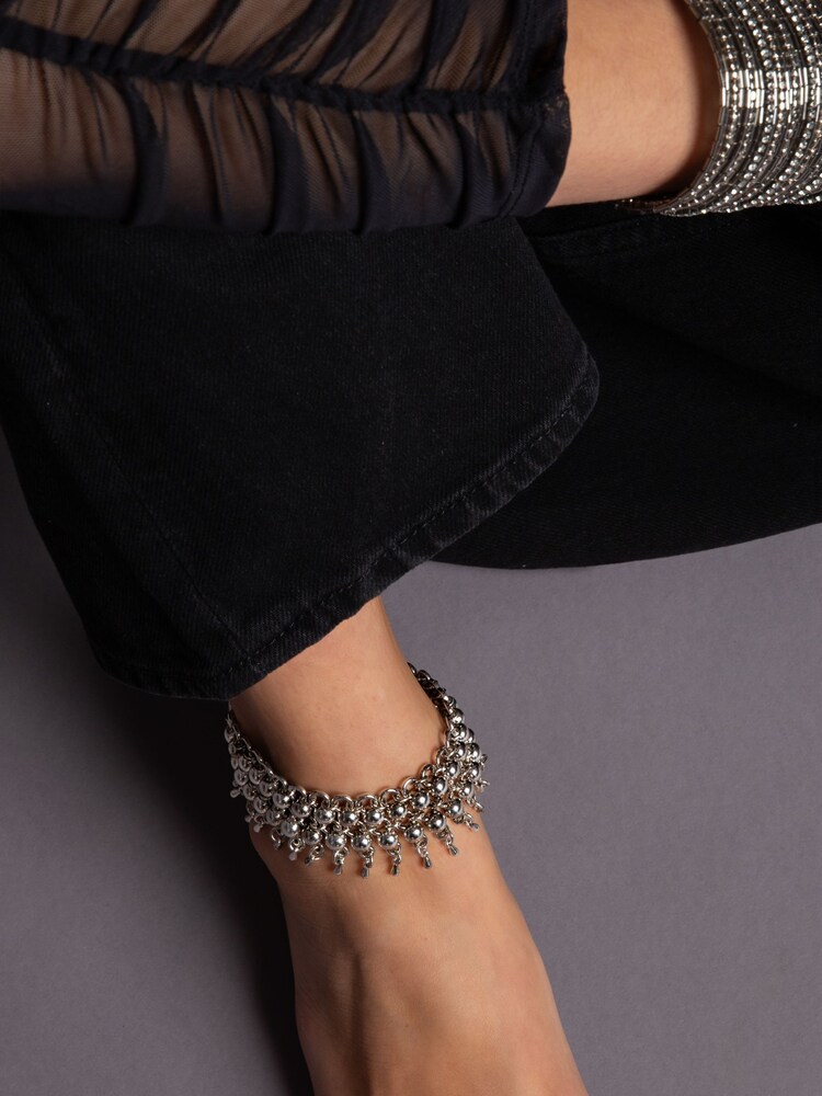 Aela Silver Tone Beaded Drape Anklet - Image 1 of 3