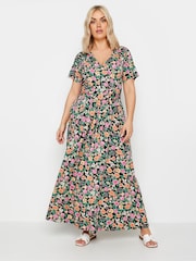 Yours Curve Pink & Orange Navy Blue Floral Print Wrap Maxi Dress - Image 1 of 5