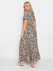 Yours Curve Pink & Orange Navy Blue Floral Print Wrap Maxi Dress - Image 3 of 5