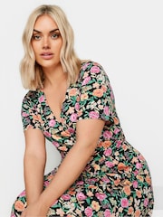 Yours Curve Pink & Orange Navy Blue Floral Print Wrap Maxi Dress - Image 4 of 5