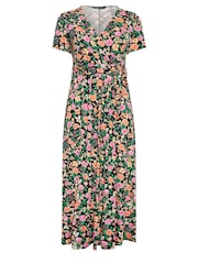 Yours Curve Pink & Orange Navy Blue Floral Print Wrap Maxi Dress - Image 5 of 5