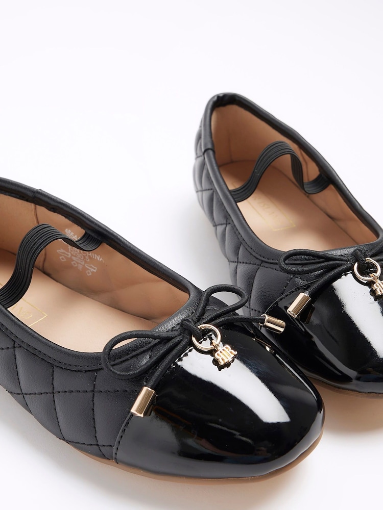 River Island Black Girls Quilted Bow Ballerinas - Image 5 of 5
