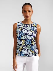 Hobbs Blue White 100% Cotton Maddy Printed Top - Image 1 of 4