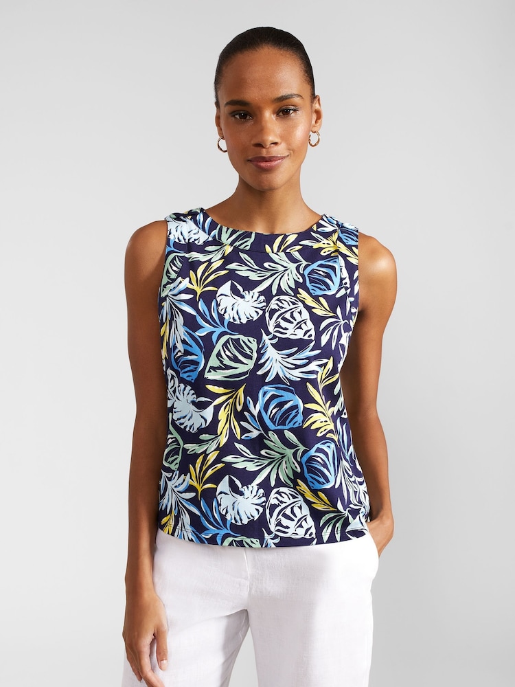 Hobbs Blue White 100% Cotton Maddy Printed Top - Image 1 of 4