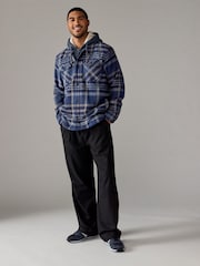 Navy Blue Check Hooded Borg Lined Shacket - Image 3 of 11