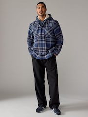 Navy Blue Check Hooded Borg Lined Shacket - Image 4 of 11
