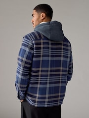 Navy Blue Check Hooded Borg Lined Shacket - Image 5 of 11