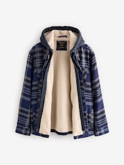 Navy Blue Check Hooded Borg Lined Shacket - Image 9 of 11