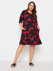 Yours Curve Black Abstract Print Pocket Dress - Image 1 of 5