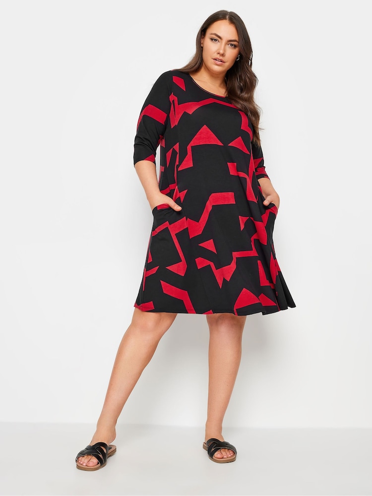 Yours Curve Black Abstract Print Pocket Dress - Image 1 of 5
