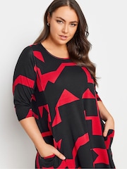 Yours Curve Black Abstract Print Pocket Dress - Image 4 of 5