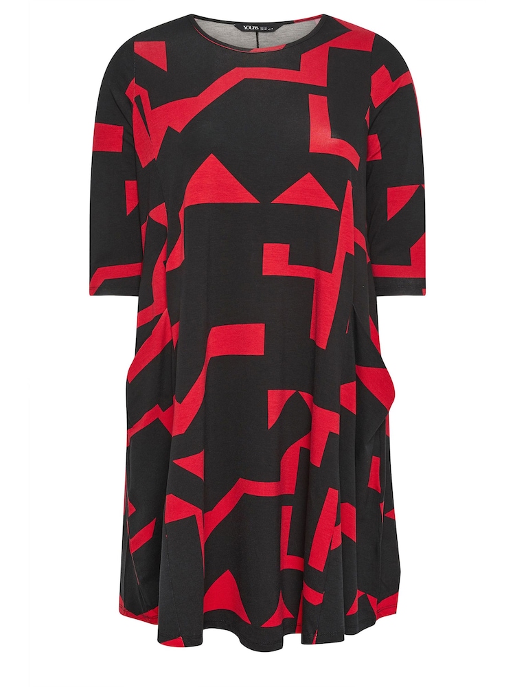 Yours Curve Black Abstract Print Pocket Dress - Image 5 of 5