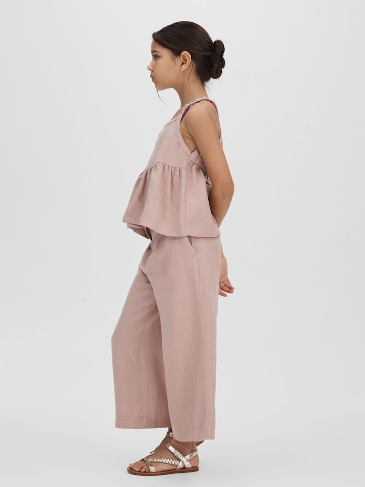 Reiss Pink Dani Teen Linen Loose Fit Trousers - Image 2 of 4 Reiss Pink Dani Teen Linen Loose Fit Trousers - Image 2 of 4