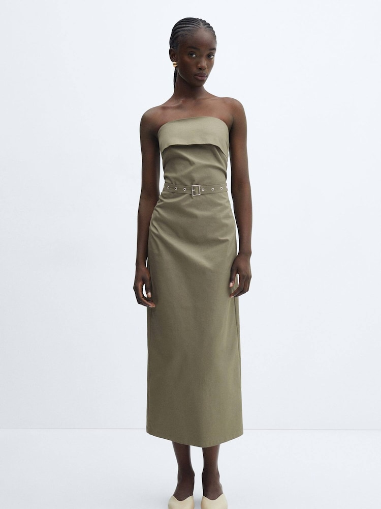 Mango Brown Belted Strapless Dress - Image 1 of 6