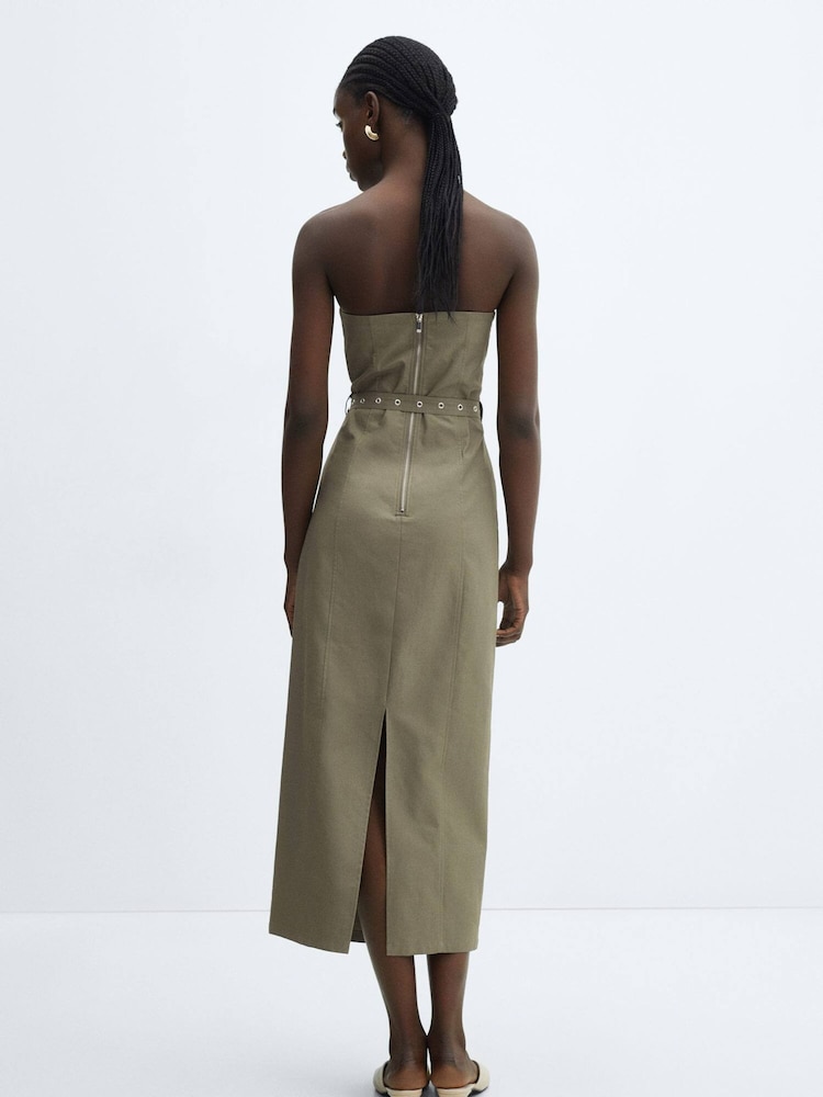 Mango Brown Belted Strapless Dress - Image 2 of 6