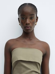 Mango Brown Belted Strapless Dress - Image 4 of 6