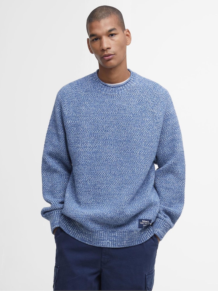 Barbour® Blue Staithes Relaxed Fit Textured Crew Neck Jumper - Image 1 of 7