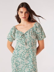 Apricot Green Ditsy Floral Milkmaid Mini Dress - Image 1 of 4
