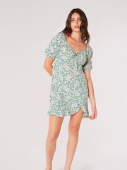 Apricot Green Ditsy Floral Milkmaid Mini Dress - Image 2 of 4