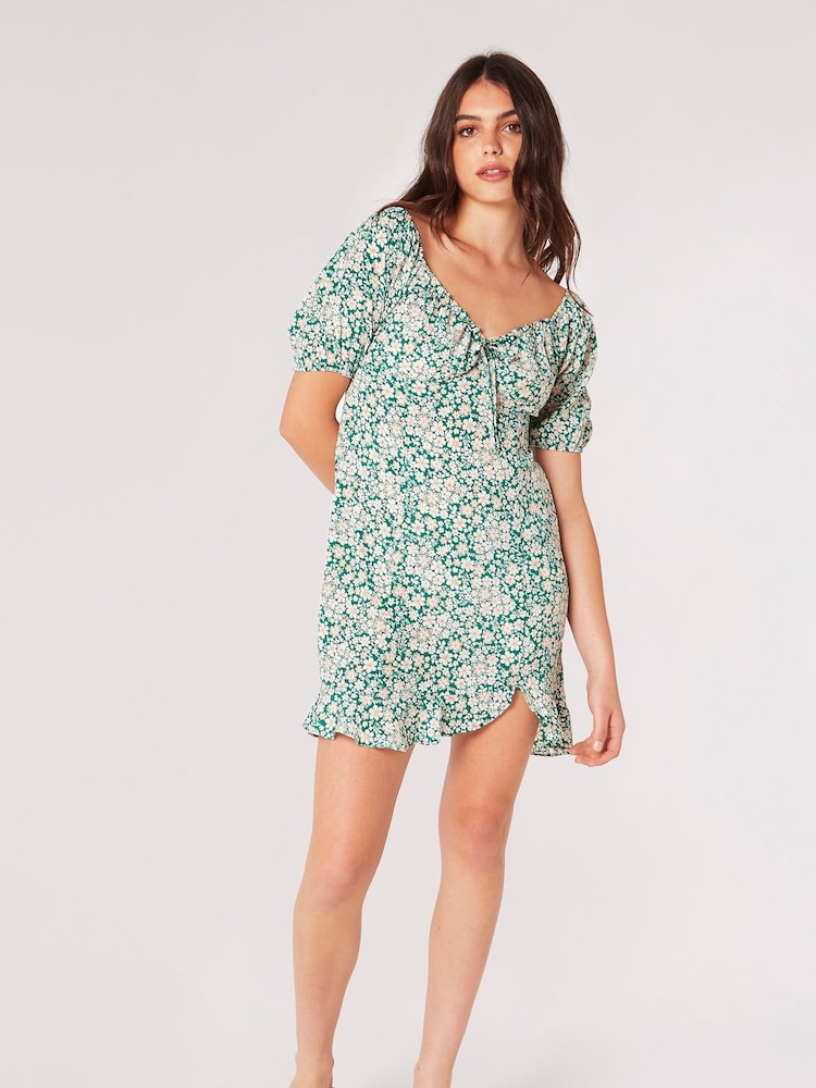 Apricot Green Ditsy Floral Milkmaid Mini Dress - Image 2 of 4