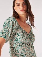 Apricot Green Ditsy Floral Milkmaid Mini Dress - Image 4 of 4