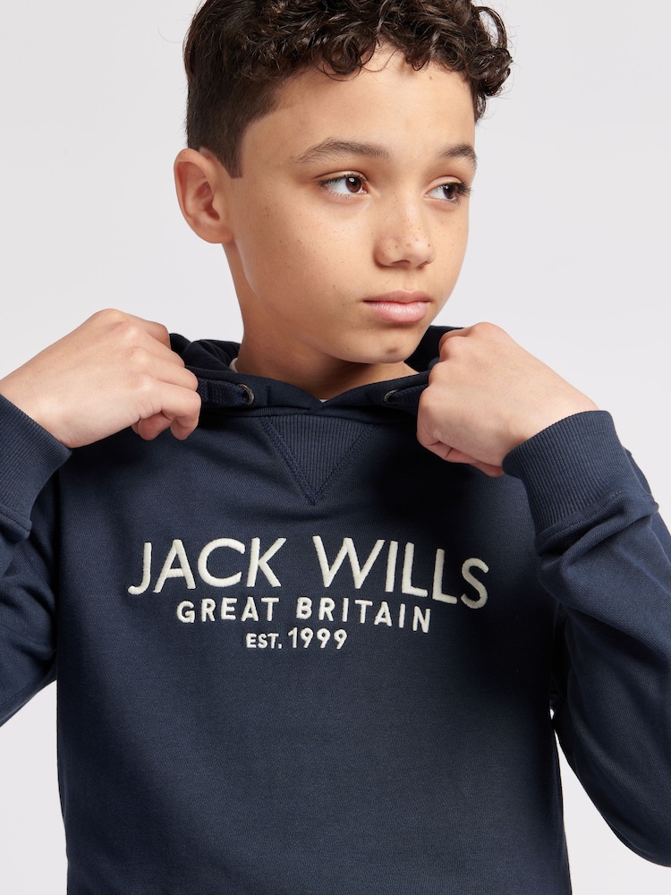 Jack Wills Blue Boys Batsford 100% Cotton Hoodie - Image 3 of 7