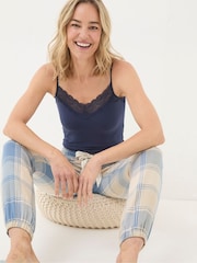 FatFace Blue V-Neck Lace Vest Pyjama Top - Image 3 of 5