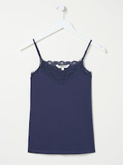 FatFace Blue V-Neck Lace Vest Pyjama Top - Image 5 of 5