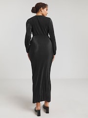 Simply Be Black Knot Front Plissé Midi Dress - Image 2 of 4