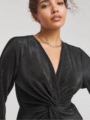 Simply Be Black Knot Front Plissé Midi Dress - Image 4 of 4