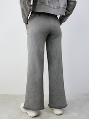 Grey Charcoal 100% Cotton Wide Leg Washed Seam Detail Track Trousers Joggers - Image 3 of 6