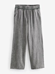 Grey Charcoal 100% Cotton Wide Leg Washed Seam Detail Track Trousers Joggers - Image 4 of 6
