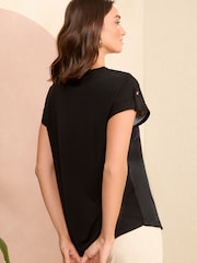 Love & Roses Black Floral Satin Front Jersey Back T-Shirt - Image 4 of 4