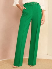 Love & Roses Green Belted High Waist Wide Leg Tailored Trousers - Image 1 of 4
