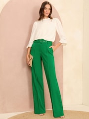 Love & Roses Green Belted High Waist Wide Leg Tailored Trousers - Image 2 of 4