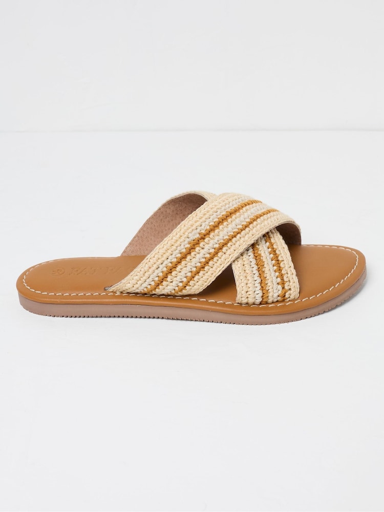 FatFace Maeve Natural Cross-Over Macrame Sliders - Image 1 of 3