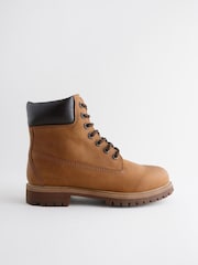 Tan Brown Leather Lace-Up Boots - Image 3 of 6