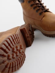 Tan Brown Leather Lace-Up Boots - Image 4 of 6