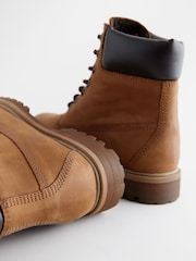 Tan Brown Leather Lace-Up Boots - Image 5 of 6
