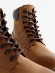Tan Brown Leather Lace-Up Boots - Image 6 of 6