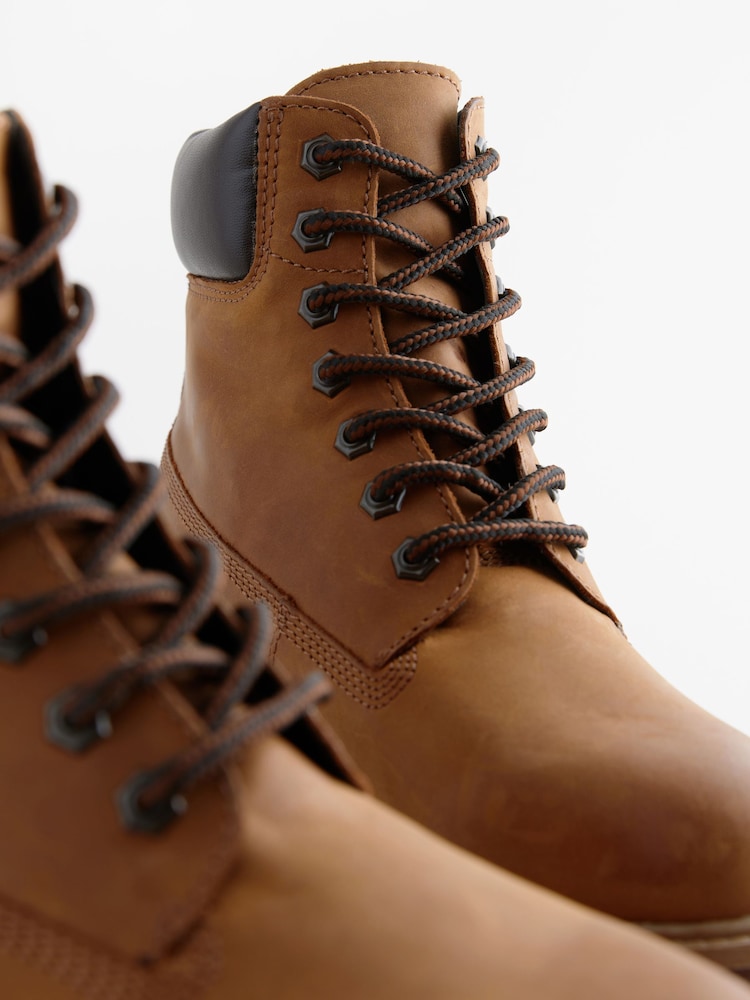 Tan Brown Leather Lace-Up Boots - Image 6 of 6