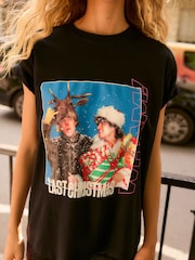 Черный - 100% Cotton Wham Licence Last Christmas Short Sleeve Graphic T-Shirt - Image 4 of 7