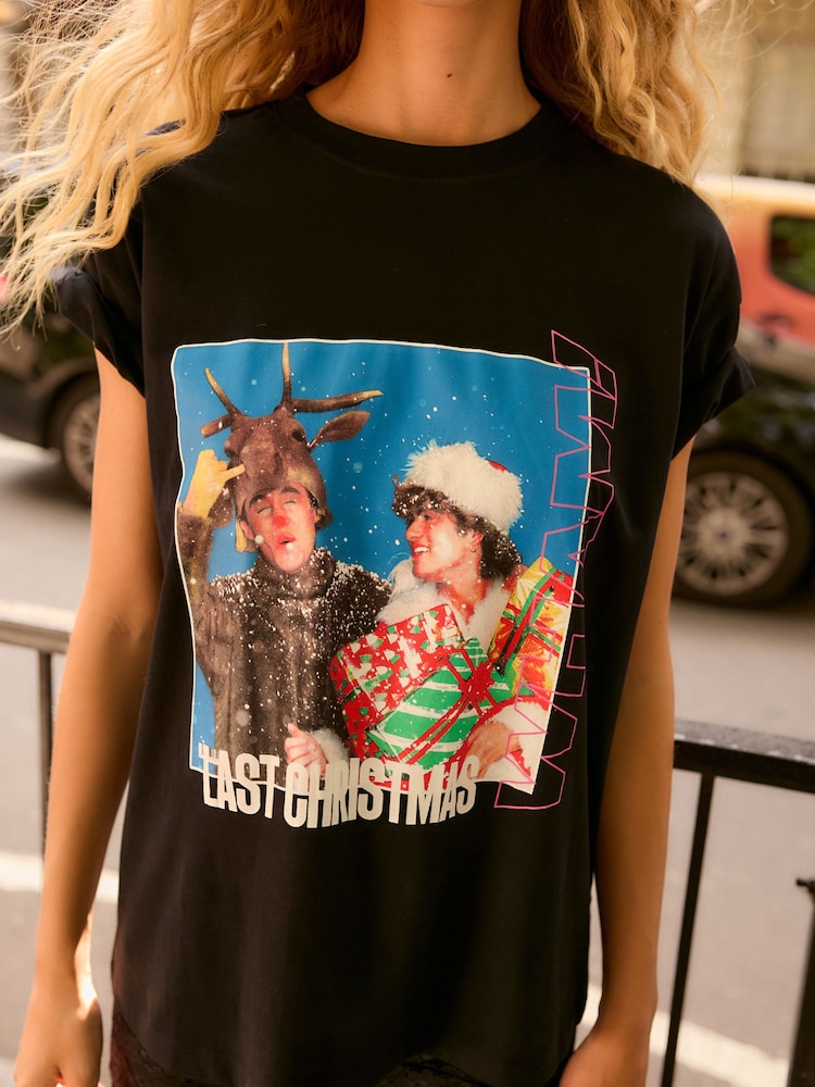 Black 100% Cotton Wham Licence Last Christmas Short Sleeve Graphic T-Shirt - Image 4 of 7