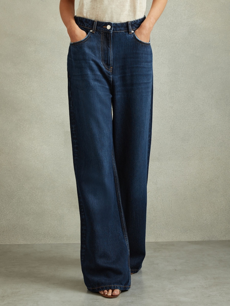 Reiss Dark Blue Lyle Petite Lightweight Viscose Blend Relaxed Jeans - Image 1 of 6