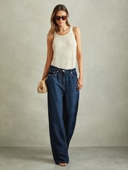 Reiss Dark Blue Lyle Petite Lightweight Viscose Blend Relaxed Jeans - Image 3 of 6